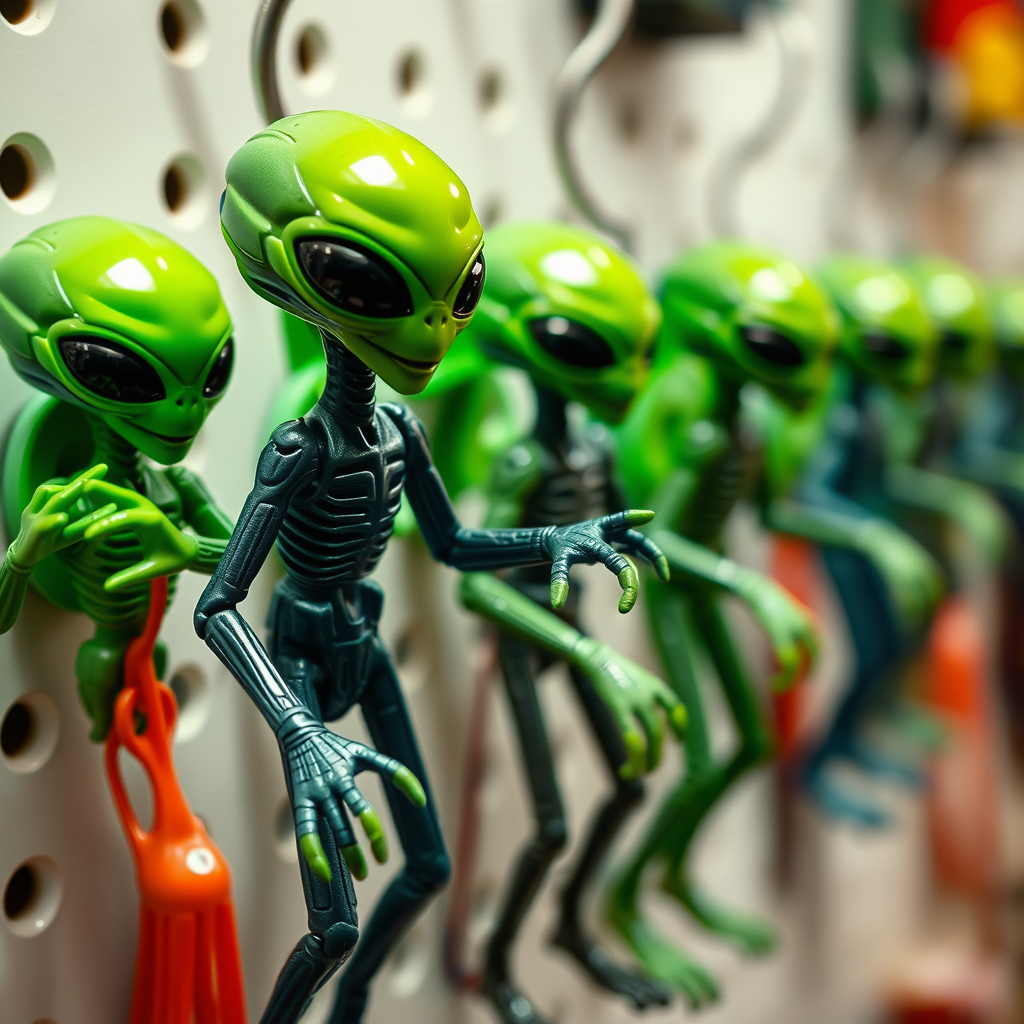 Creative Display Ideas - Hanging hooks for organizing alien invasion toy sets