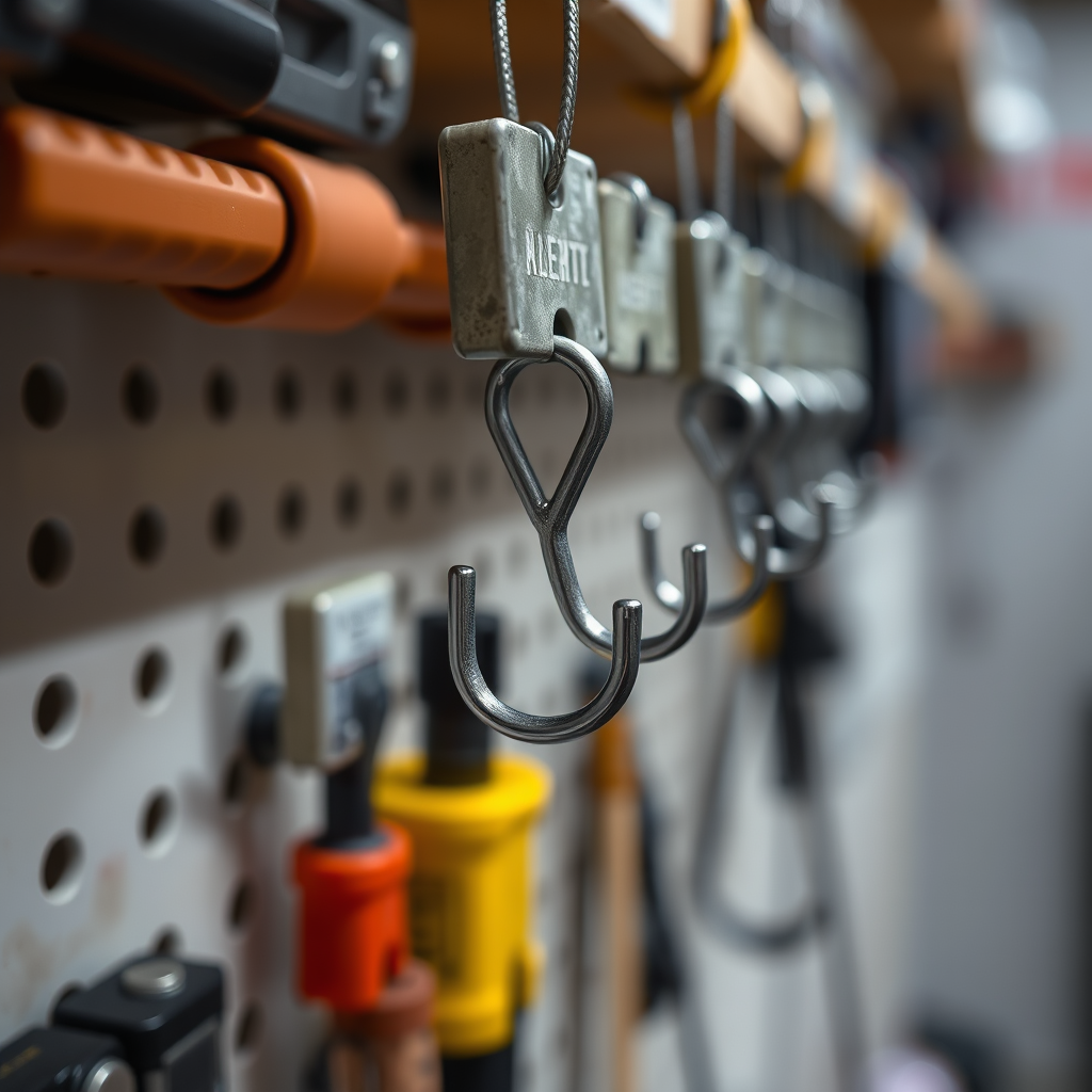 Organizing Different Types of Lighting Equipment - Hanging hooks for organizing bunker lighting equipment