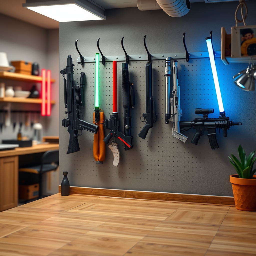 Ideal Locations for Installation - Hanging hooks for organizing light sabers and plasma guns