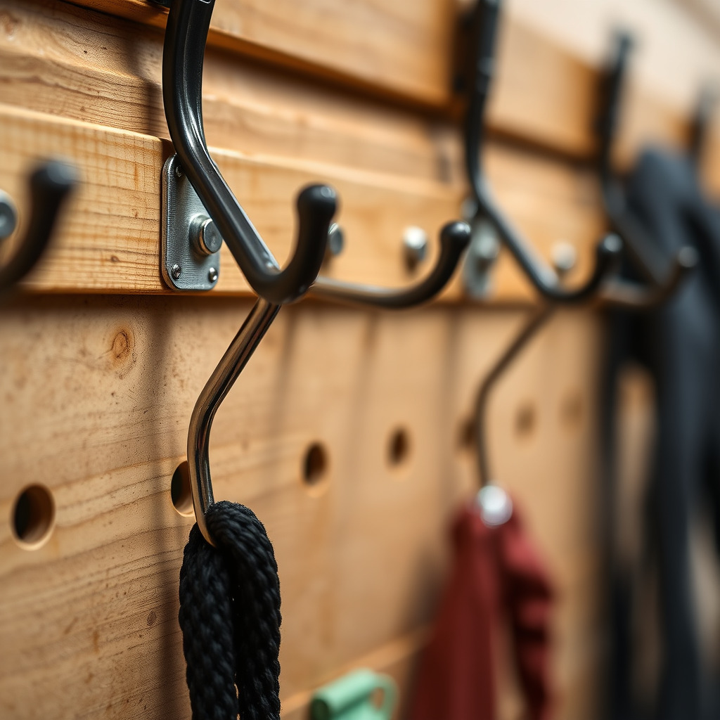 Organizing Accessories with Hooks - Hanging hooks for organizing werewolf and vampire costumes