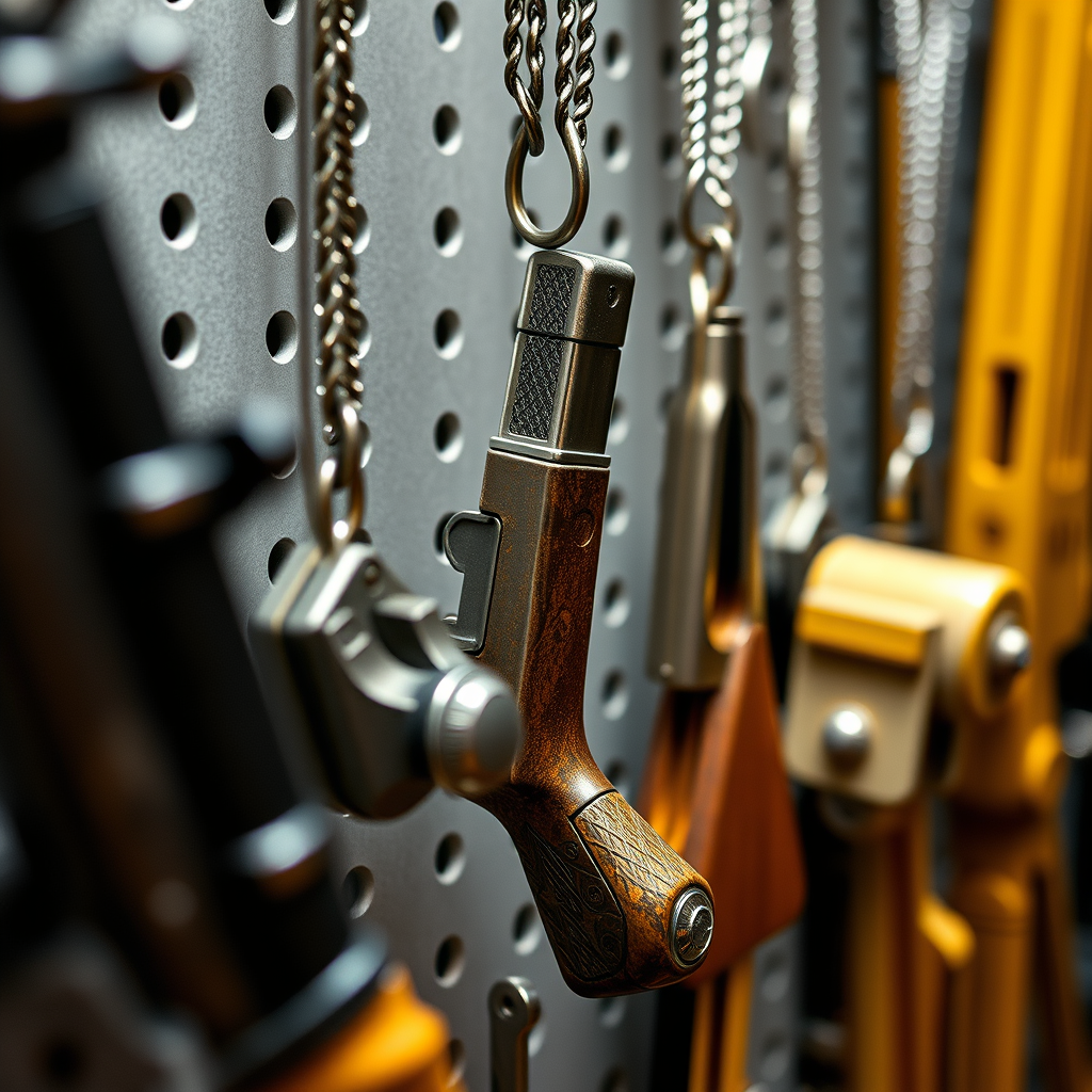 Creating Thematic Arrangements - Hooks for organizing retro-futuristic weapon replicas